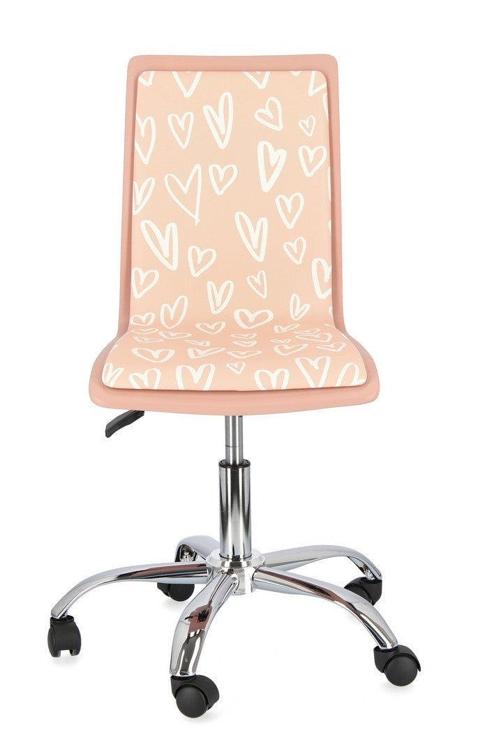 Scaun de birou pentru copii, tapitat cu piele ecologica Hearts Roz Deschis / Alb, l42,5xA40xH87-99 cm (1)