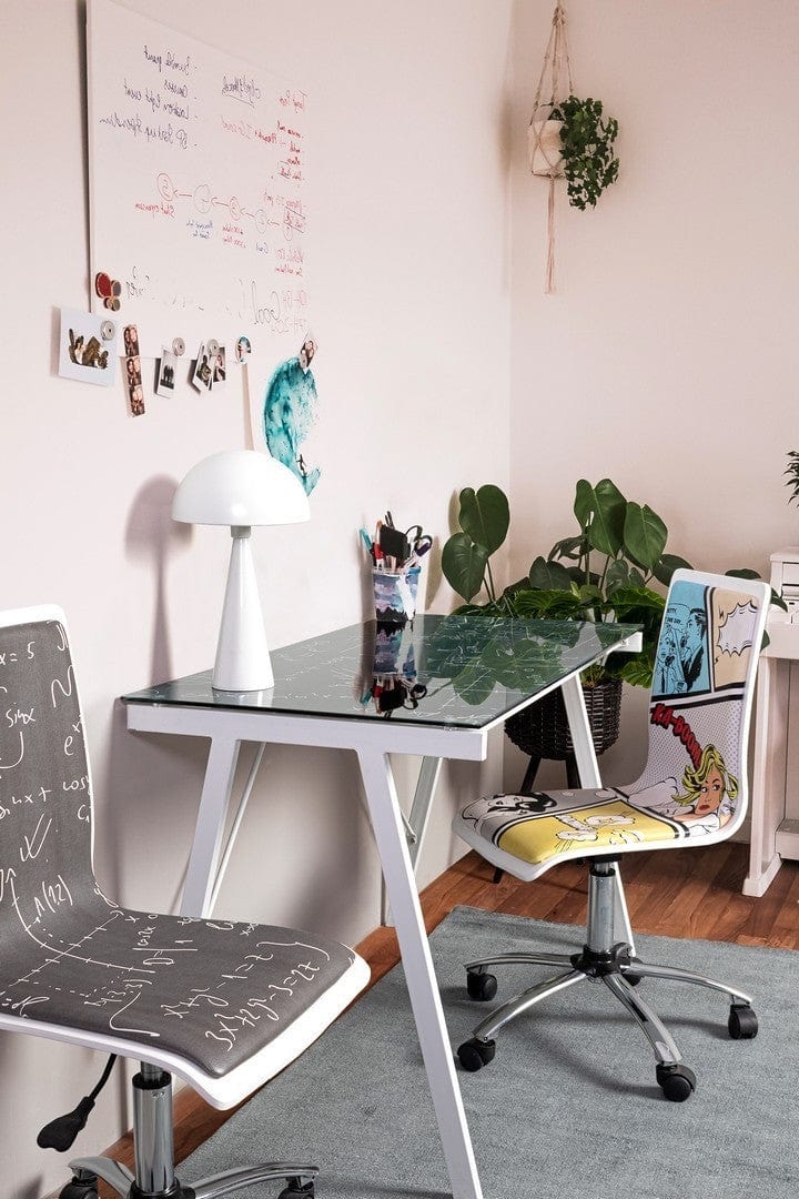 Scaun de birou pentru copii, tapitat cu piele ecologica Smoke Alb / Negru, l42,5xA40xH87-99 cm (1)