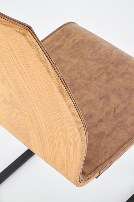 Scaun din pal tapitat cu piele ecologica si picioare metalice Kai-265 Maro / Stejar Honey / Negru, l43xA58xH94 cm (8)