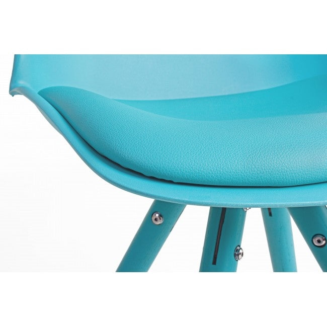 Scaun din plastic cu sezut tapitat cu piele ecologica si picioare din lemn, Chelsea Turcoaz, l52,5xA49xH84 cm (4)