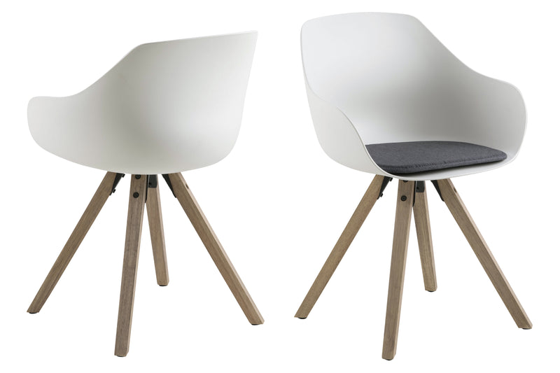 Set 2 scaune din plastic, sezut tapitat cu stofa si picioare din lemn Tina Alb / Stejar, l56,5xA53xH80,5 cm (1)