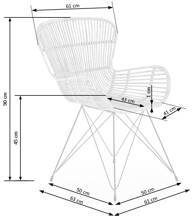 Set masa din sticla si metal Aleron + 4 scaune din ratan Kai-335 Natural, L160xl80xH75 cm (7)