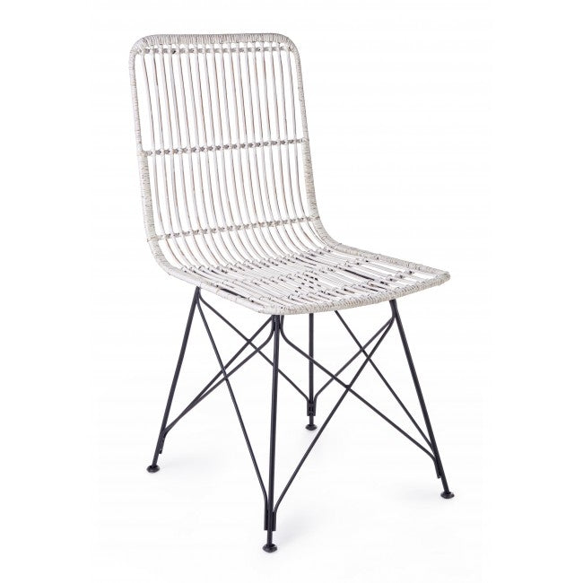 Set 4 scaune din ratan cu picioare metalice Lucila Alb, l45xA55xH85 cm (4)