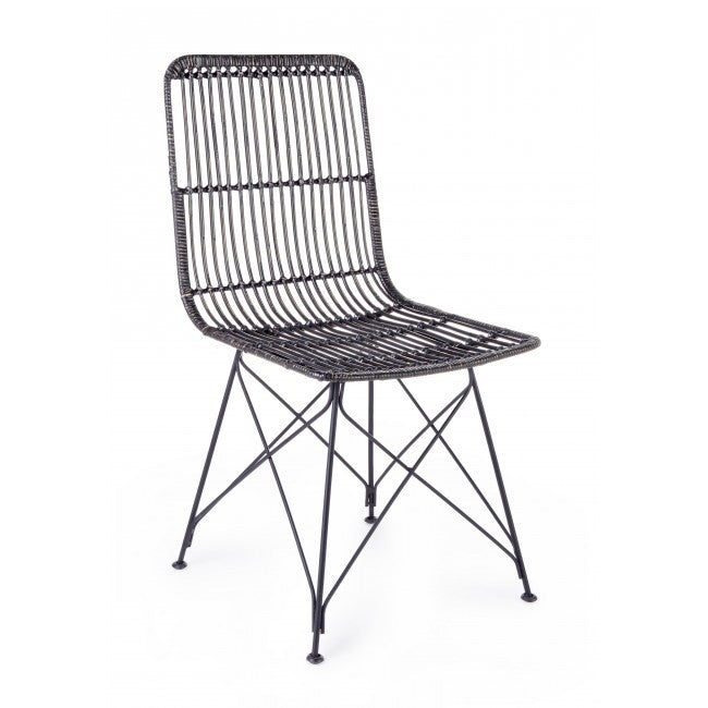 Set 4 scaune din ratan cu picioare metalice Lucila Negru, l45xA55xH85 cm (5)