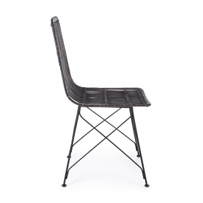 Set 4 scaune din ratan cu picioare metalice Lucila Negru, l45xA55xH85 cm (7)