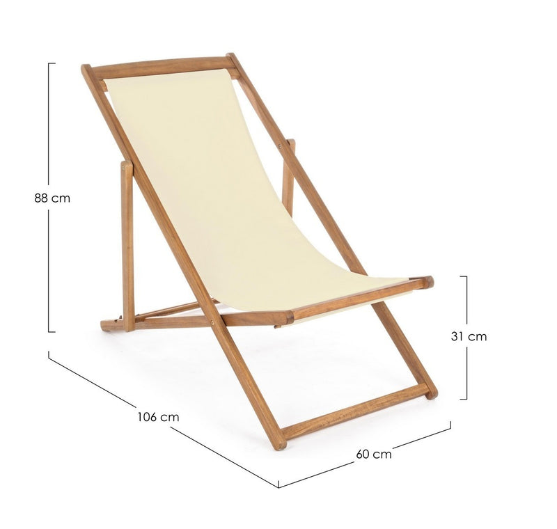 Scaun pliabil pentru terasa / plaja, din lemn de salcam si material textil, Noemi Crem / Natural, l60xA106xH88 cm (1)