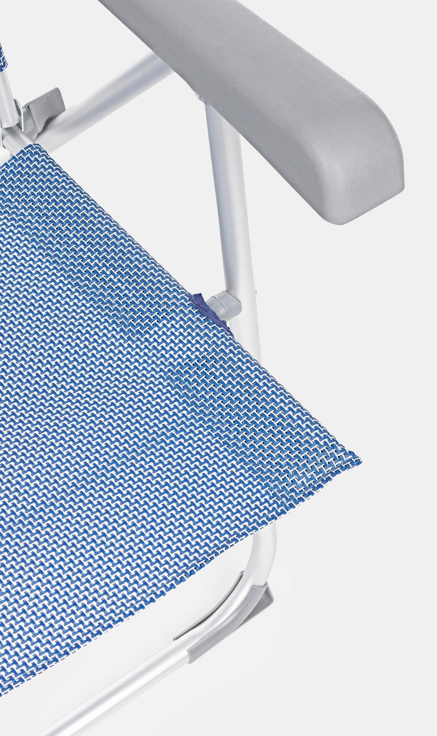 Scaun pliabil pentru terasa / plaja, din aluminiu si material textil, Cross High Alb / Albastru, l58xA62,5xH110 cm (7)