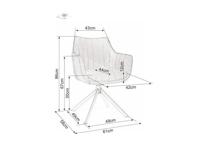 Scaun rotativ tapitat cu piele ecologica si picioare metalice, Aziel Gri / Negru Mat, l61xA58xH86 cm (3)
