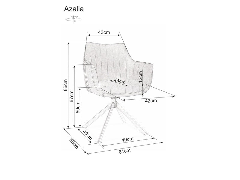 Scaun rotativ tapitat cu stofa si picioare metalice, Aziel Velvet Gri / Negru, l61xA58xH86 cm (1)