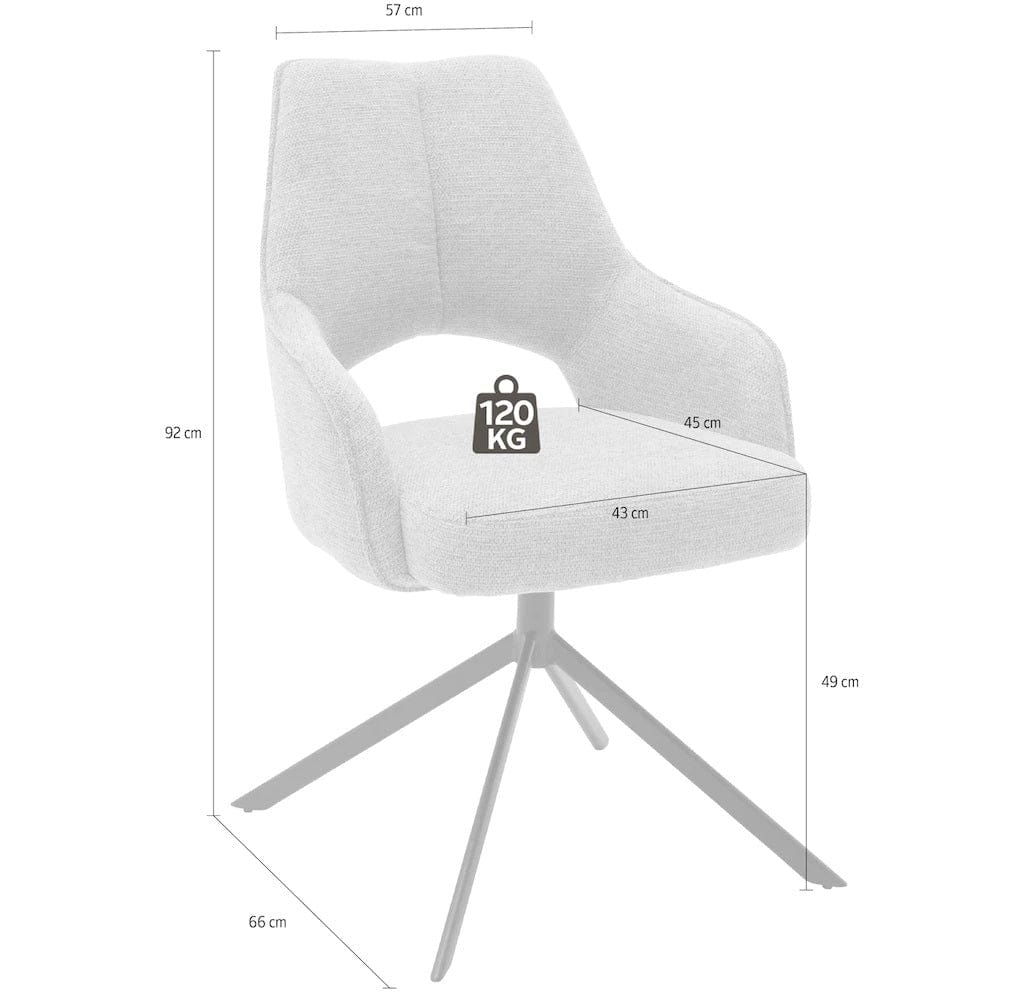 Set 2 scaune rotative tapitate cu stofa si picioare metalice, Bangor Verde Olive / Negru, l57xA66x92 cm (9)