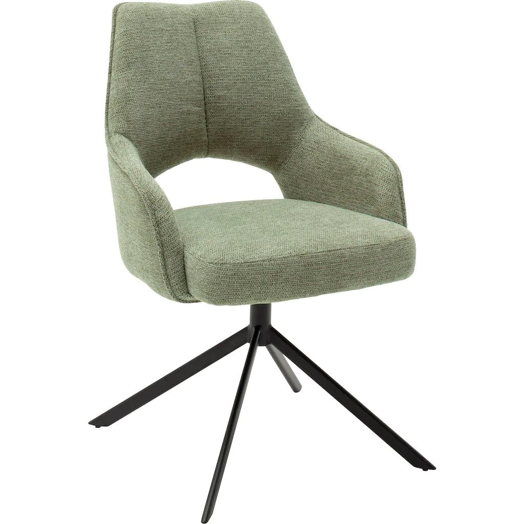 Set 2 scaune rotative tapitate cu stofa si picioare metalice, Bangor Verde Olive / Negru, l57xA66x92 cm (1)