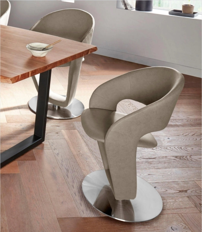 Set 2 scaune rotative tapitate cu stofa si picioare metalice, Firona Bej Inchis / Crom, l62xA62xH90 cm (4)