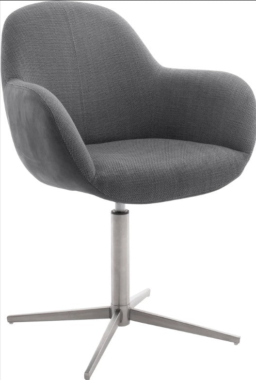 Set 2 scaune rotative tapitate cu stofa si piele ecologica, cu picioare metalice, Melrose Antracit / Crom, l64xA64xH88 cm (4)