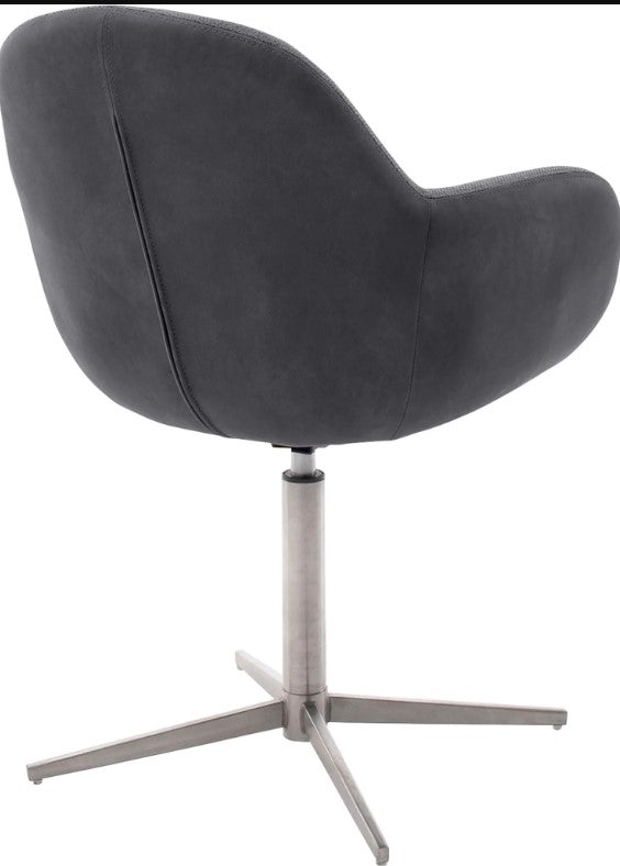 Set 2 scaune rotative tapitate cu stofa si piele ecologica, cu picioare metalice, Melrose Antracit / Crom, l64xA64xH88 cm (5)