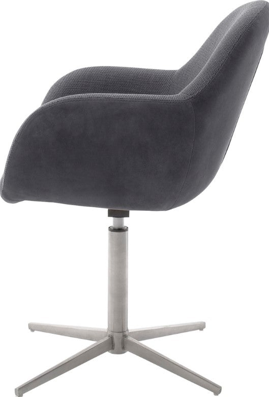 Set 2 scaune rotative tapitate cu stofa si piele ecologica, cu picioare metalice, Melrose Antracit / Crom, l64xA64xH88 cm (3)