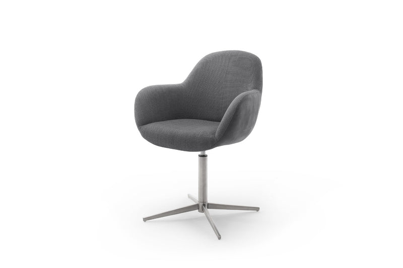 Set 2 scaune rotative tapitate cu stofa si piele ecologica, cu picioare metalice, Melrose Antracit / Crom, l64xA64xH88 cm (2)