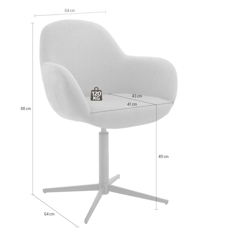 Set 2 scaune rotative tapitate cu stofa si piele ecologica, cu picioare metalice, Melrose Capuccino / Negru, l64xA64xH88 cm (10)