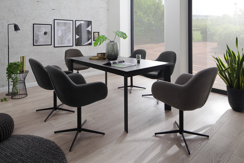 Set 2 scaune rotative tapitate cu stofa si piele ecologica, cu picioare metalice, Melrose Capuccino / Negru, l64xA64xH88 cm (5)