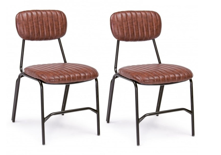 Set 2 scaune tapitate cu piele ecologica si picioare metalice Debbie Caramiziu, l44xA55xH73 cm