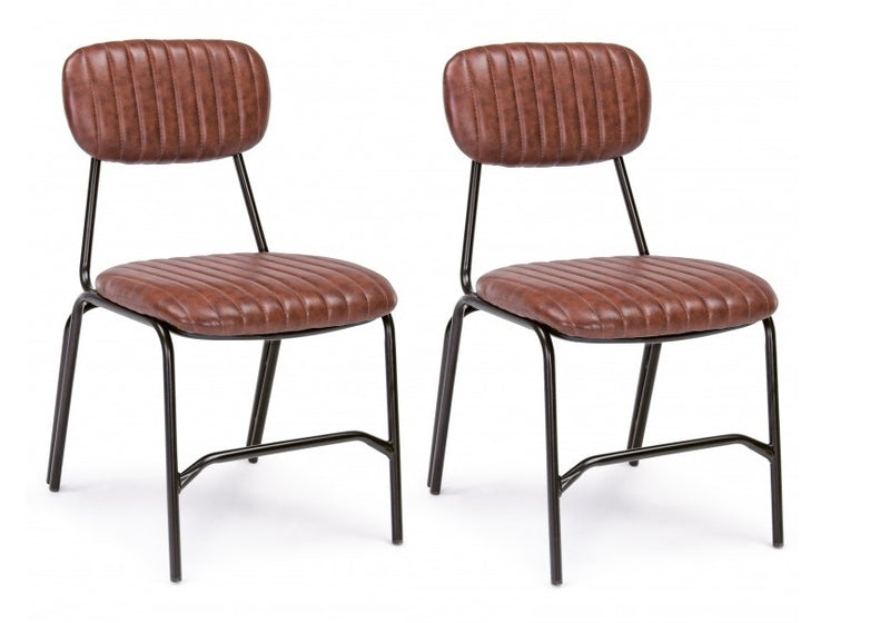 Set 2 scaune tapitate cu piele ecologica si picioare metalice Debbie Caramiziu, l44xA55xH73 cm