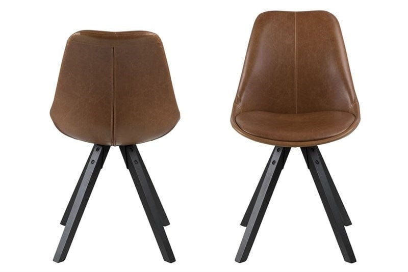 Set 2 scaune tapitate cu piele ecologica si picioare din lemn Dima Maro / Negru, l48,5xA55xH85 cm (1)