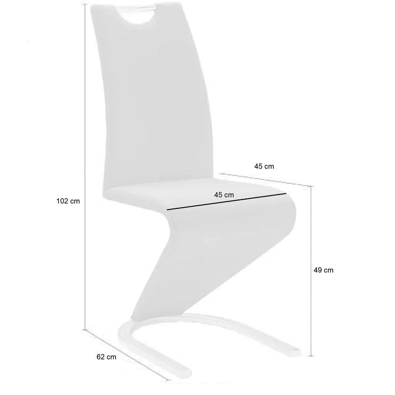 Set 2 scaune tapitate cu piele ecologica si picioare metalice, Amado Alb / Crom, l45xA62xH102 cm (3)