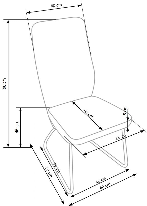 Scaun tapitat cu piele ecologica si picioare metalice Kai-300 Alb / Negru / Grafit, l46xA59xH96 cm (9)