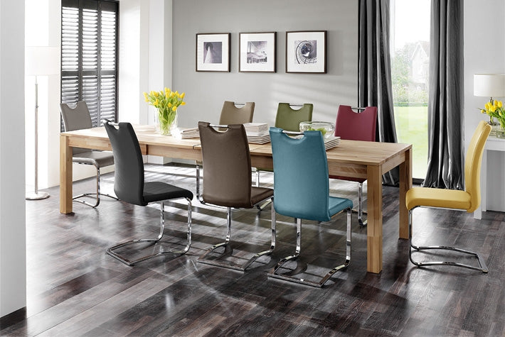 Set 4 scaune tapitate cu piele ecologica si picioare metalice, Koeln Maro / Crom, l43xA57xH100 cm (3)