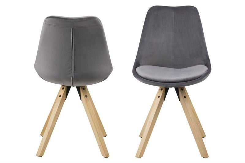 Set 2 scaune tapitate cu stofa si picioare din lemn Dima Velvet Gri Inchis / Stejar, l48,5xA55xH85 cm (1)