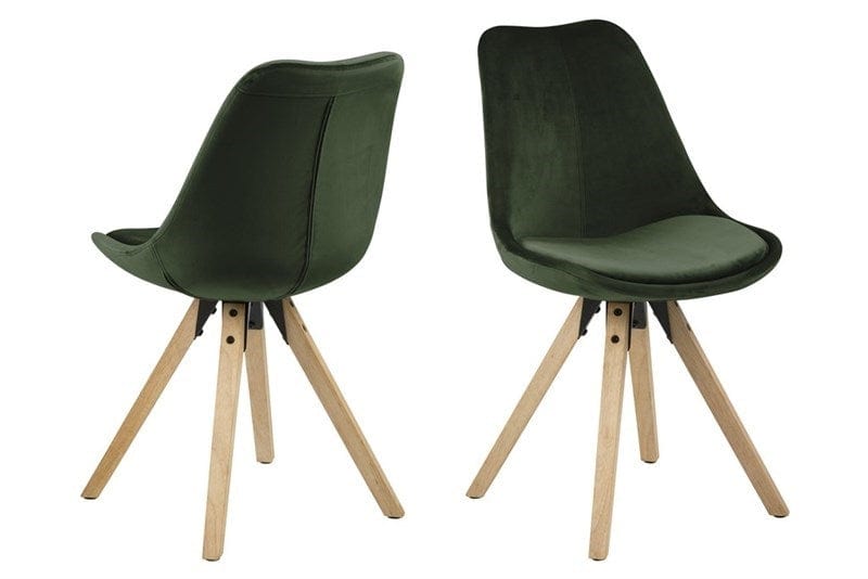 Set 2 scaune tapitate cu stofa si picioare de lemn Dima Velvet Verde / Stejar, l48,5xA55xH85 cm (1)