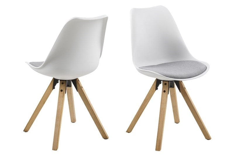 Set 2 scaune din plastic, sezut tapitat cu stofa si picioare din lemn Dima Alb / Stejar, l48,5xA55xH85 cm (1)