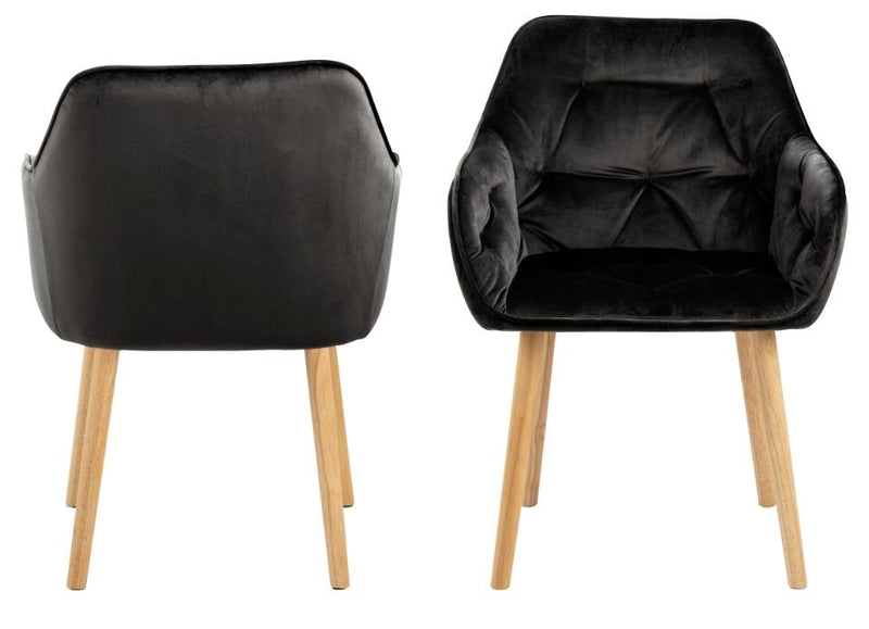 Set 2 scaune tapitate cu stofa si picioare din lemn Brooke Velvet Grej / Stejar, l58xA57xH83 cm (2)
