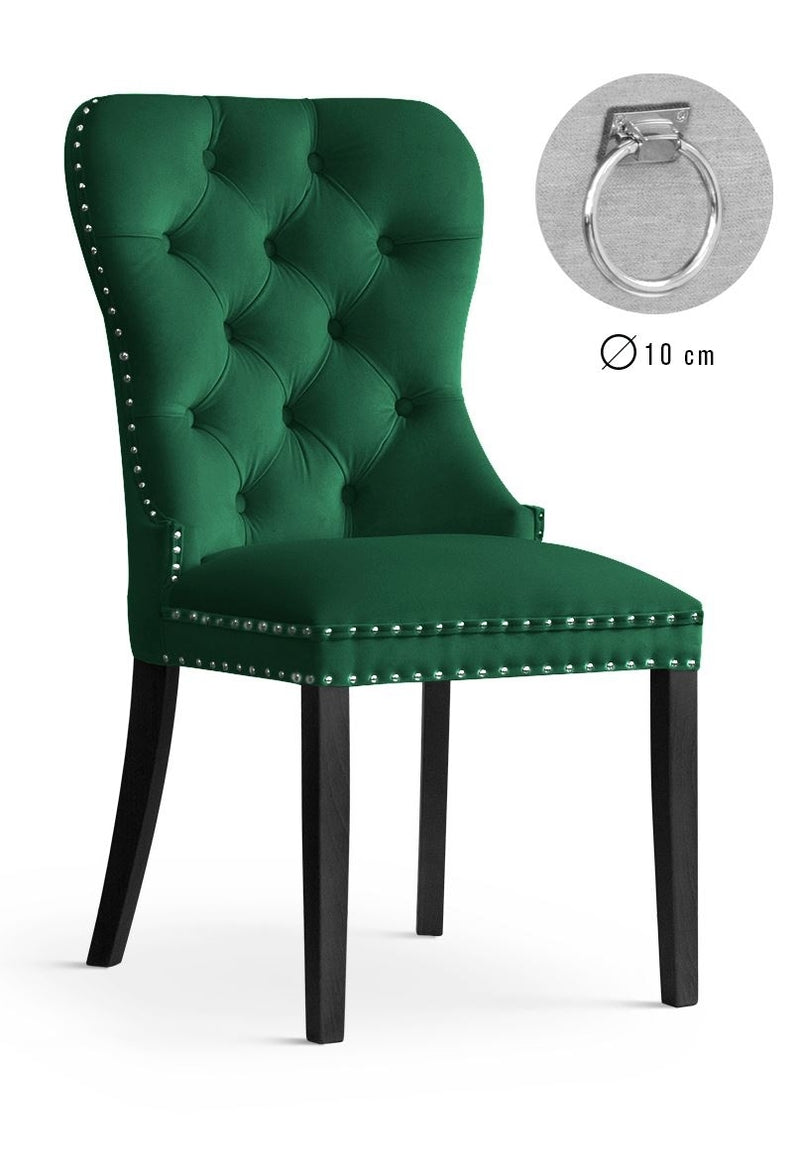 Scaun tapitat cu stofa si picioare din lemn, Madame II Velvet Verde / Negru, l56xA62xH98 cm
