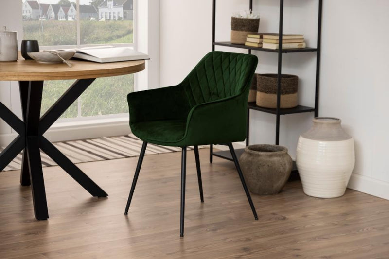 Set 2 scaune tapitate cu stofa si picioare metalice Felina Velvet Verde / Negru, l56xA58xH81 cm (1)