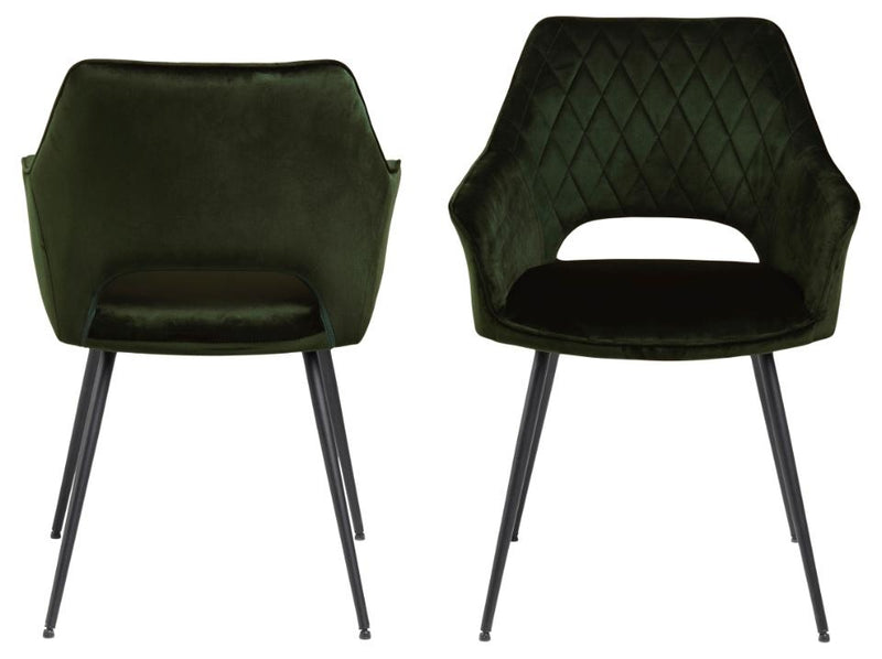 Set 2 scaune tapitate cu stofa si picioare metalice Felina Velvet Verde / Negru, l56xA58xH81 cm (3)