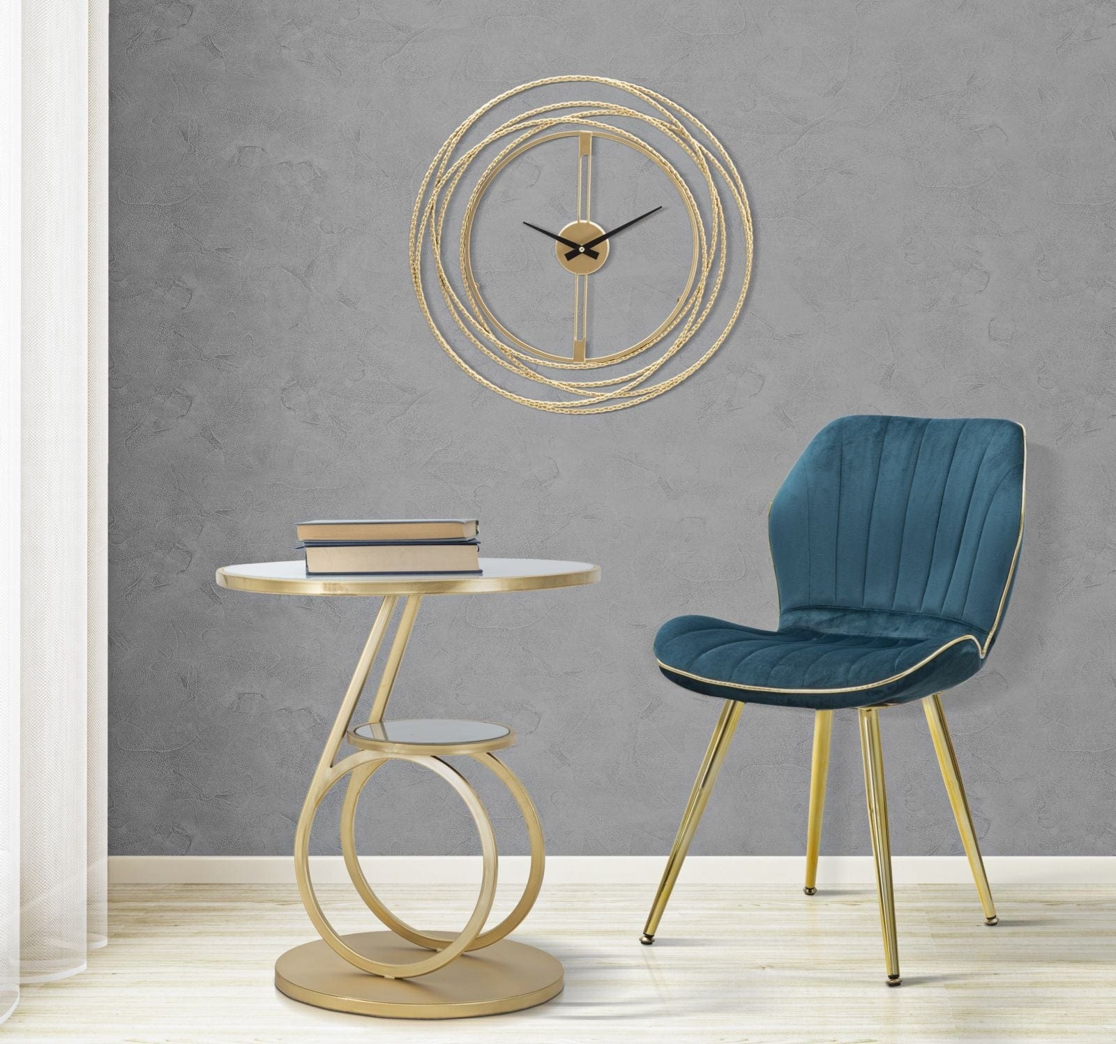 Set 2 scaune tapitate cu stofa si picioare metalice, Paris Space Velvet Teal / Auriu, l58xA46xH77 cm (1)