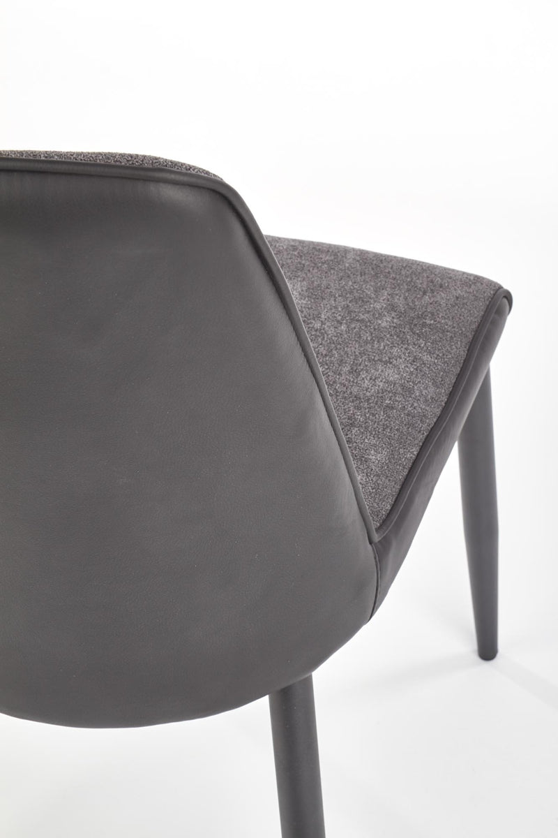 Set masa rotunda din MDF si metal Ember Negru / Auriu + 4 scaune tapitate cu stofa si piele ecologica Kai-368 Gri inchis / Negru, Ø120xH75 cm (13)