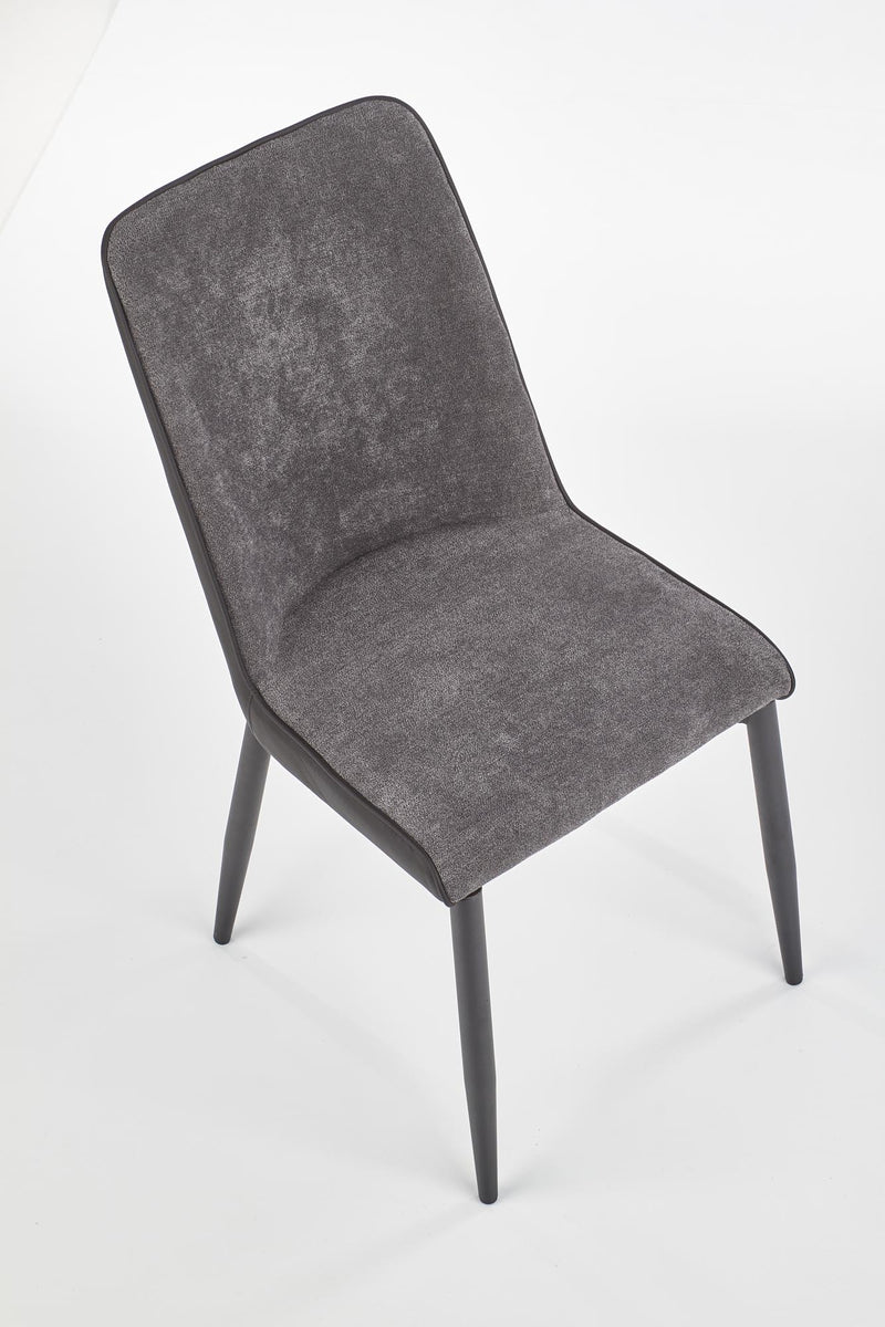 Set masa rotunda din MDF si metal Ember Negru / Auriu + 4 scaune tapitate cu stofa si piele ecologica Kai-368 Gri inchis / Negru, Ø120xH75 cm (15)
