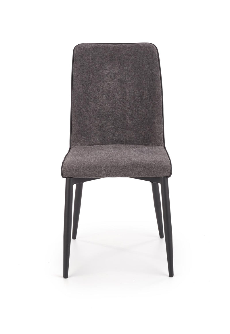 Set masa rotunda din MDF si metal Ember Negru / Auriu + 4 scaune tapitate cu stofa si piele ecologica Kai-368 Gri inchis / Negru, Ø120xH75 cm (9)