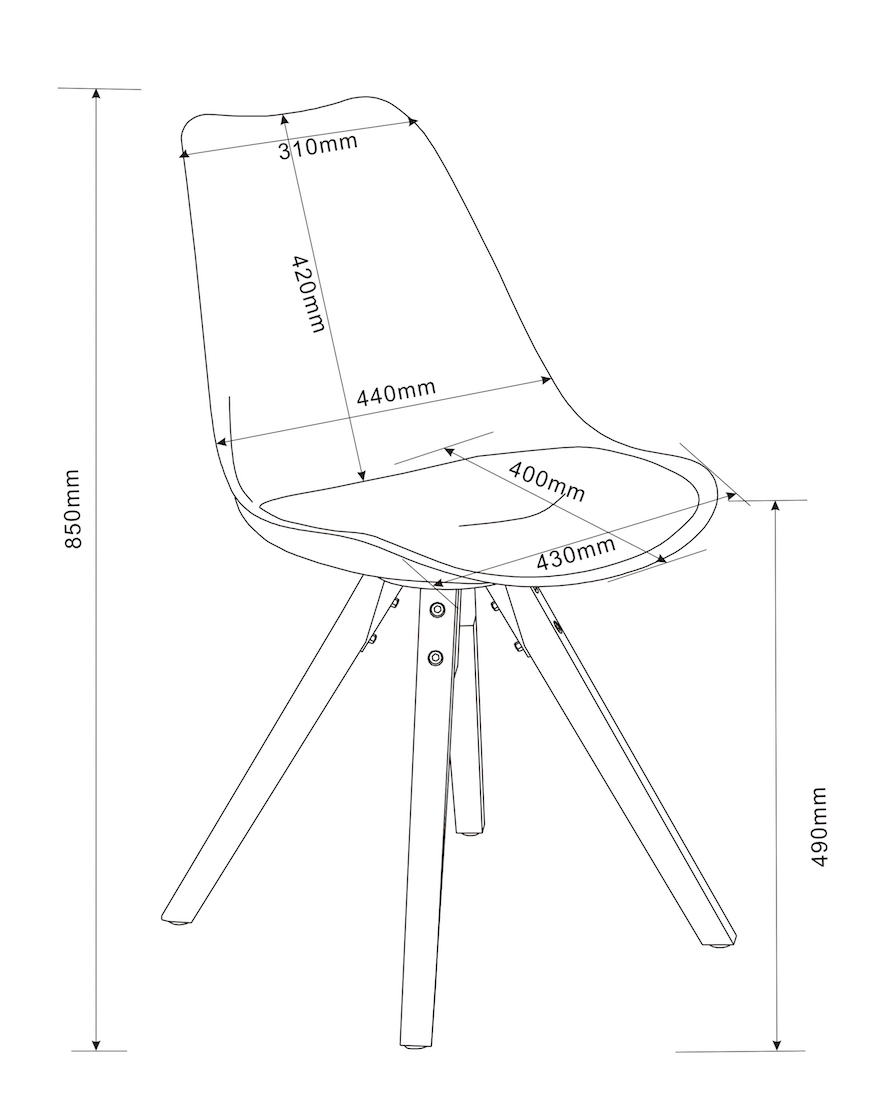 Set 2 scaune din plastic, sezut tapitat cu piele ecologica si picioare din lemn de cauciuc Dima Negru, l48,5xA55xH85 cm (3)