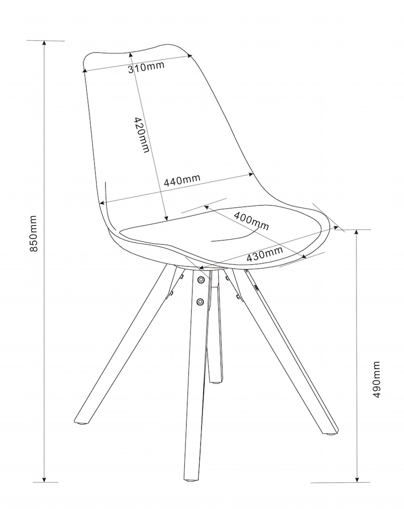 Set 2 scaune din plastic, sezut tapitat cu piele ecologica si picioare din lemn de cauciuc Dima Negru, l48,5xA55xH85 cm (3)
