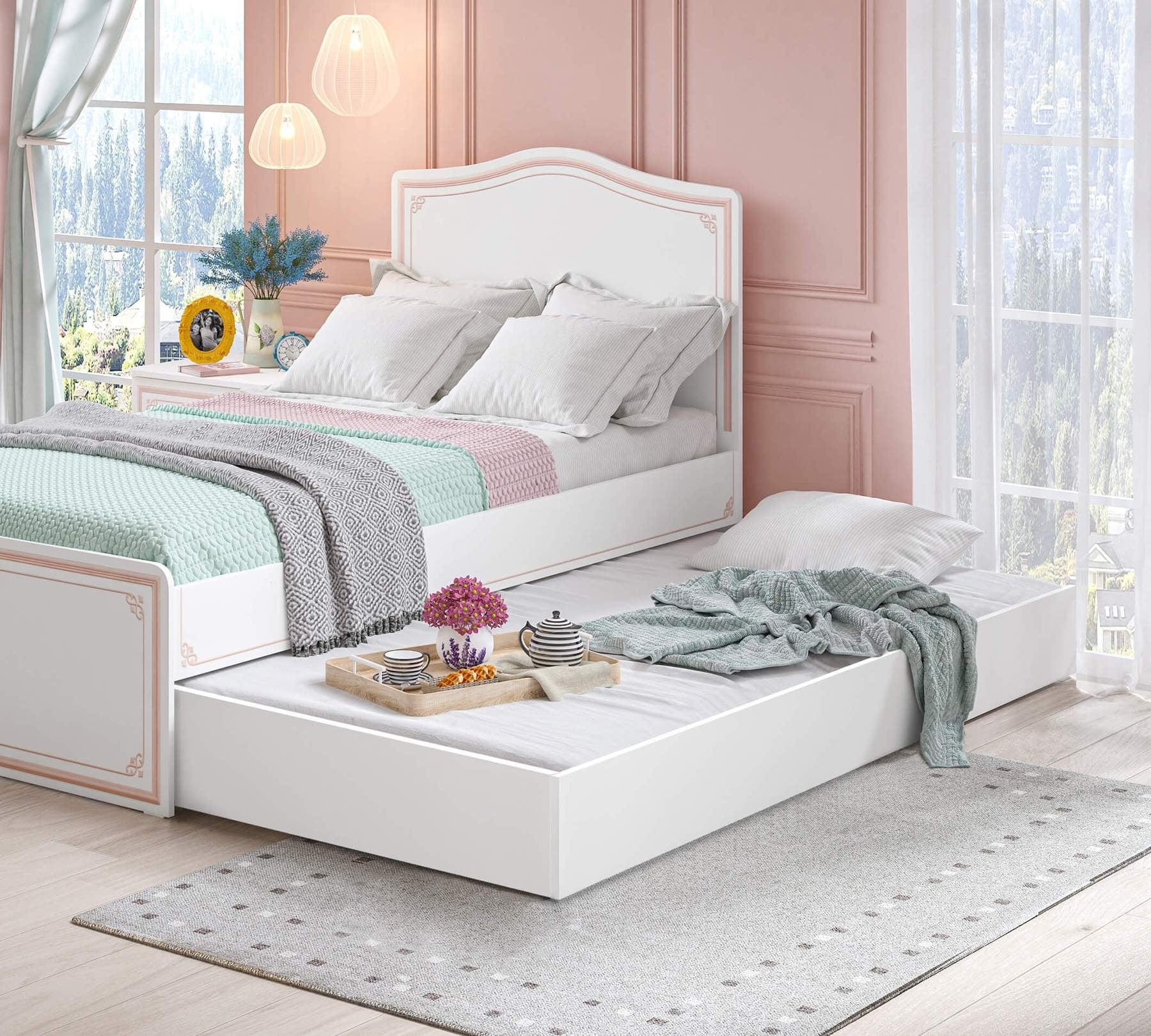 Sertar pat din pal, pentru tineret Selena Pink Alb, l194xA93xH24 cm (2)