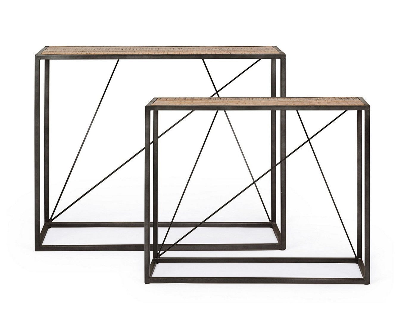 Set 2 console din lemn de salcam si metal Norris Natural / Negru, l100xA33xH80 / l90xA30xH75 cm (3)