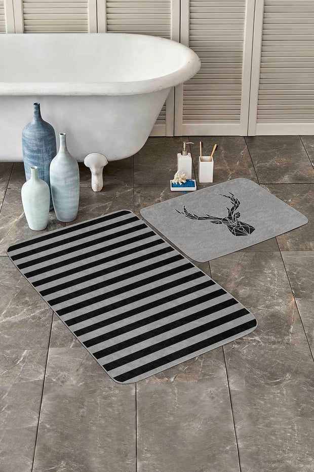 Hillkar Global Set 2 covorase pentru baie antiderapante din poliester, Ali BPS153 Rectangle Multicolor, 100 x 60 cm / 60 x 50 cm