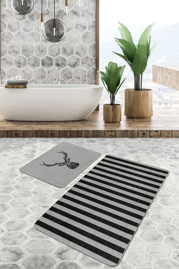 Hillkar Global Set 2 covorase pentru baie antiderapante din poliester, Ali BPS153 Rectangle Multicolor, 100 x 60 cm / 60 x 50 cm