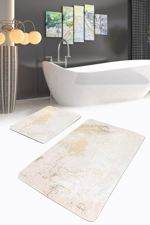 Hillkar Global Set 2 covorase pentru baie antiderapante din poliester, Aslan BPS376 Rectangle Multicolor, 100 x 60 cm / 60 x 50 cm