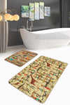 Hillkar Global Set 2 covorase pentru baie antiderapante din poliester, Bade BPS148 Rectangle Multicolor, 100 x 60 cm / 60 x 50 cm