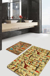 Hillkar Global Set 2 covorase pentru baie antiderapante din poliester, Bade BPS148 Rectangle Multicolor, 100 x 60 cm / 60 x 50 cm