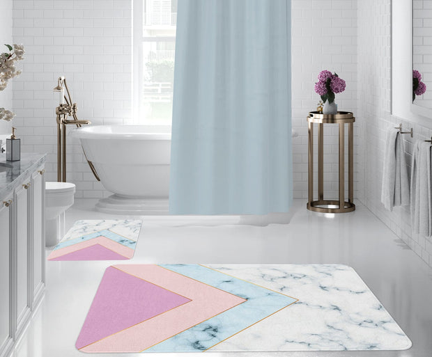 Set 2 covorase pentru baie antiderapante din poliester, Digital 127 Multicolor, 40 x 60 / 60 x 90 cm (1)