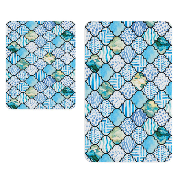 Set 2 covorase pentru baie antiderapante din poliester, Digital 141 Multicolor, 40 x 60 / 60 x 90 cm